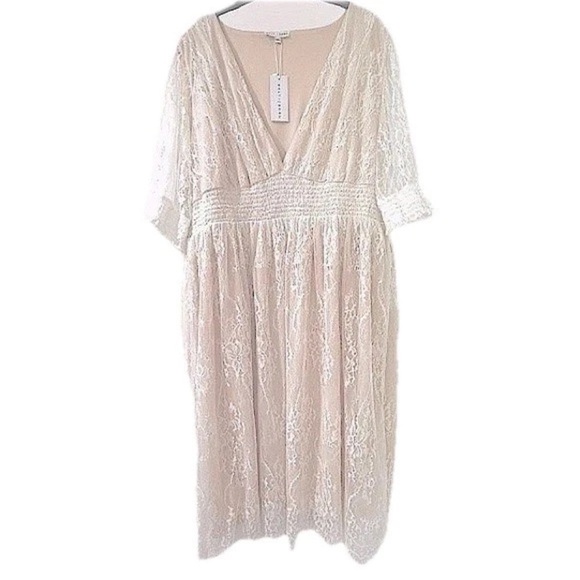 👗🕊️ NWT - BALTIC BORN Elaina Lace Tulle Midi Dress | Cream Peach Off-White Sz 3X - Picture 1 of 8